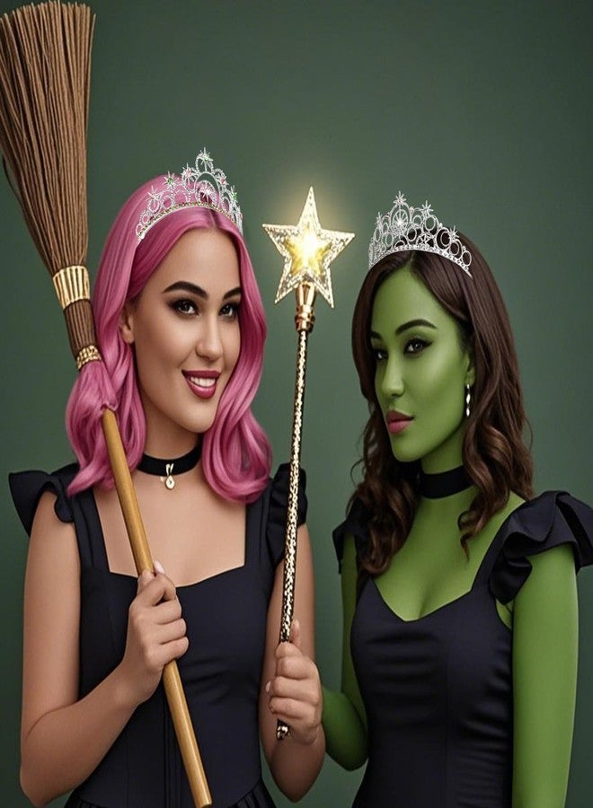 YARIEW Witch Crown Tiaras for Women Pink and Green Crystal Crowns for Women Princess Crown Headband Accessories for Halloween Bridal Wedding Prom Witch Theme Birthday Party Silver - Image 4